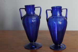 Antica coppia di vasi  Anfora Murano blu cobalto Liberty 1930 Altezza cm 36 – 34 
